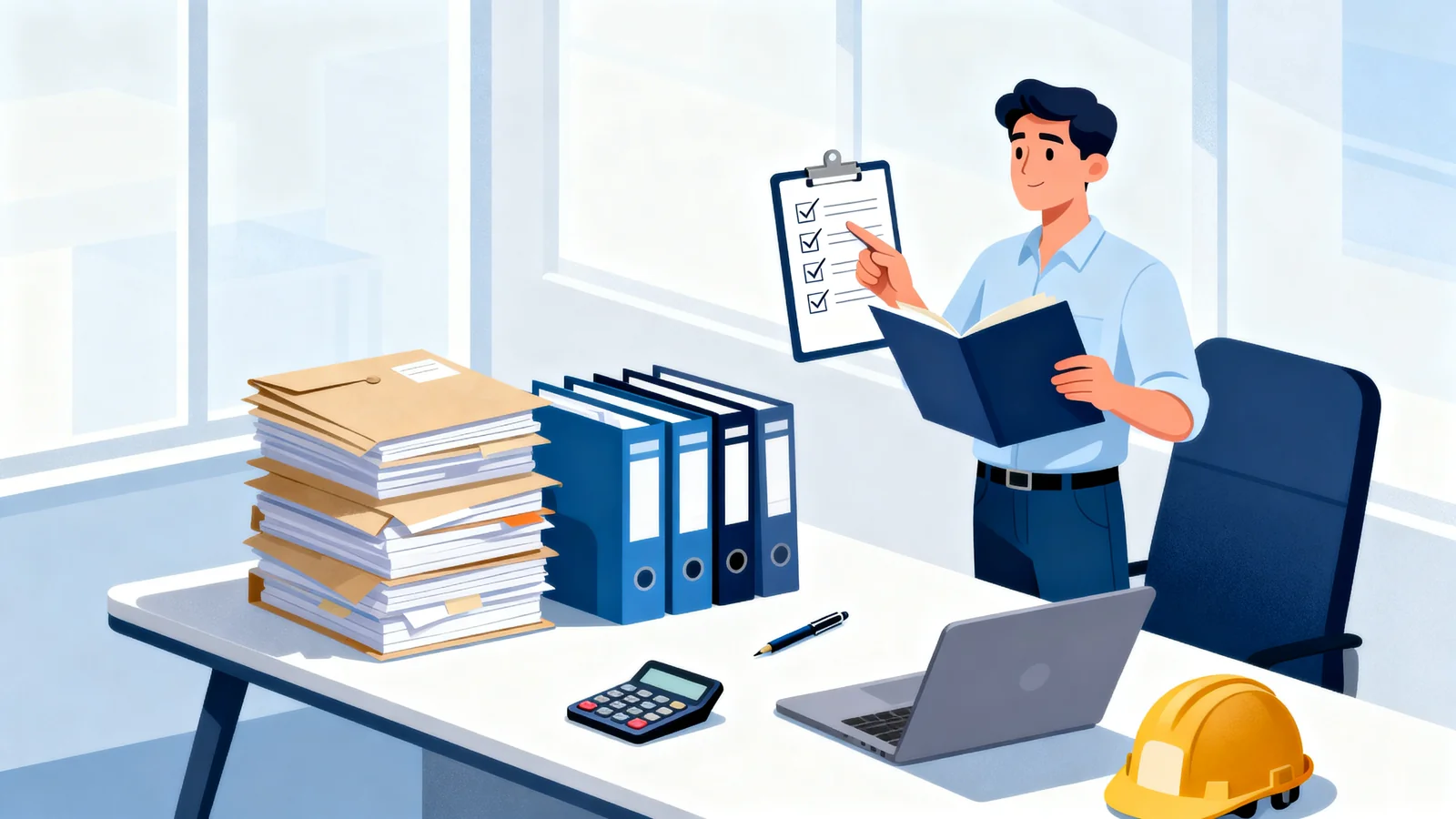 Business owner organizing folders and paperwork to apply for workers compensation coverage